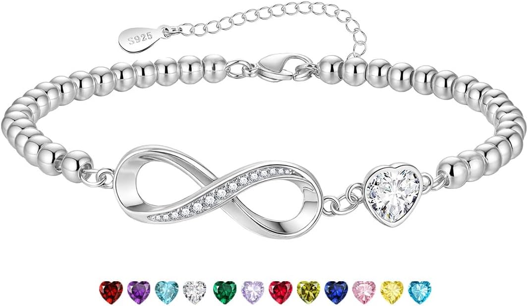Thumbnail 6 de KLIFOWDY S925 Sterling Silver Infinity Heart Birthstone Bracelet for Women