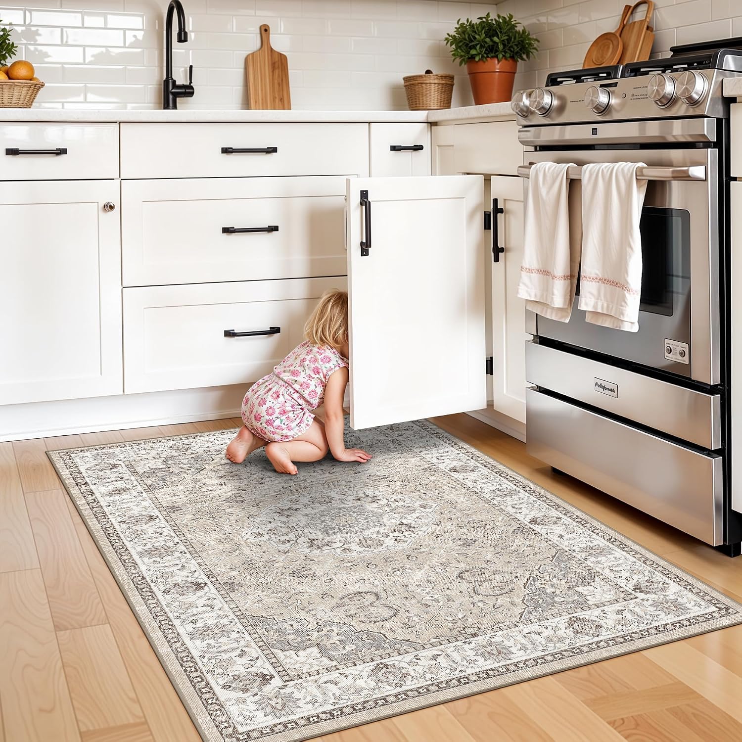 Thumbnail 3 de 3x4 Washable Kitchen Rug, Non‑Slip Beige 🏠