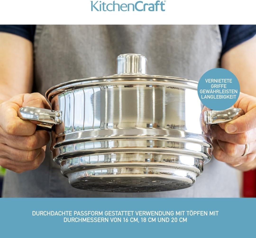 Thumbnail 3 de KitchenCraft Universaleinsatz Dampfgarer mit Deckel – stabiler Edelstahl, passt auf 16–20 cm Töpfe