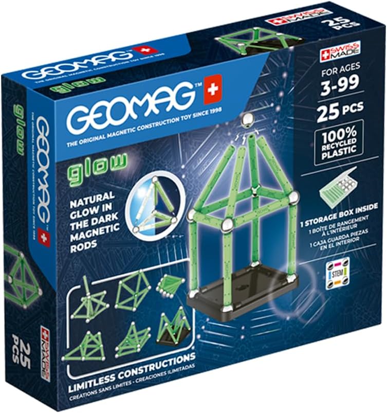 Detalle de Geomag Magnetic Constructions With Glow Effect, 25-Piece Glow Set