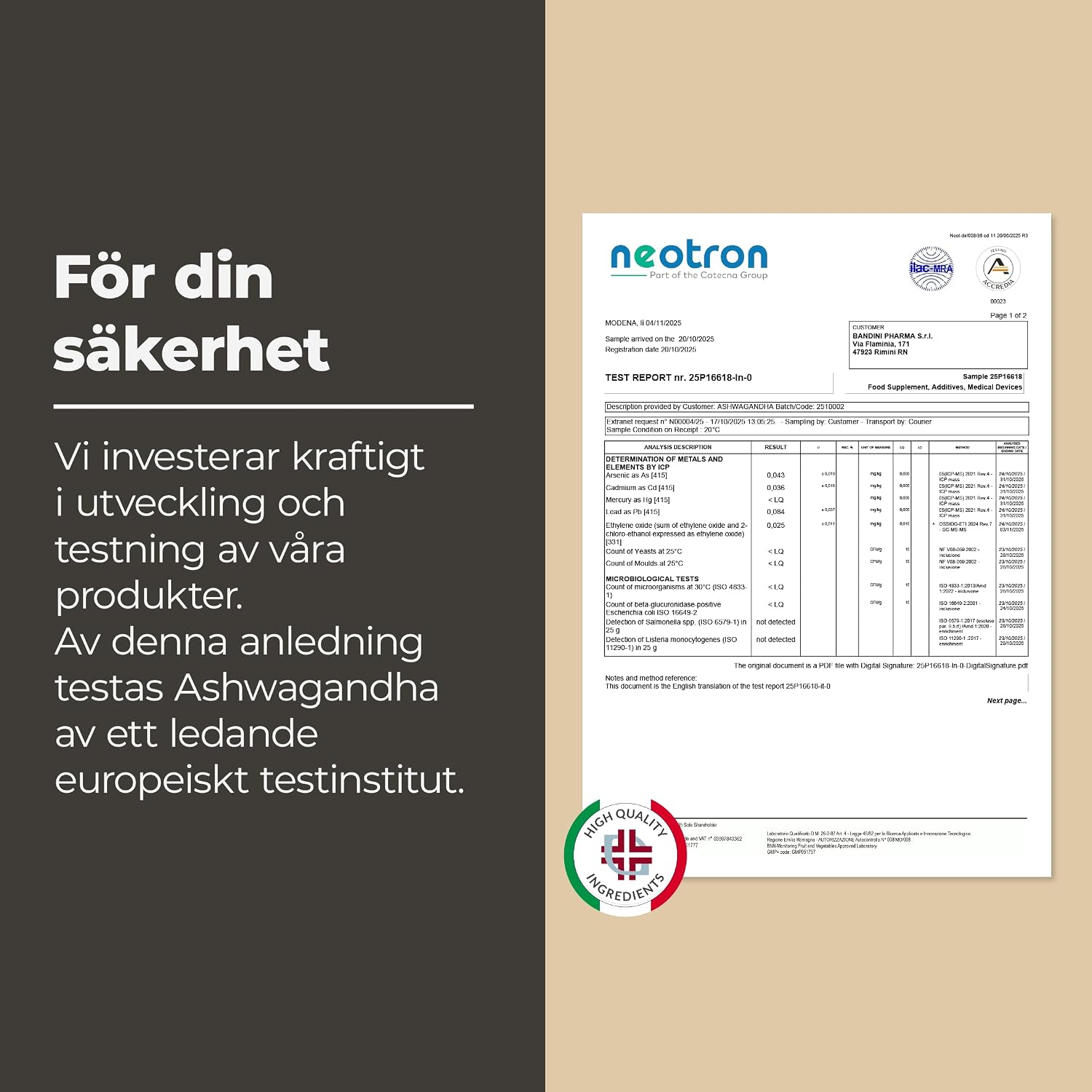 Detalle de BANDINI Ashwagandha KSM-66, 180 tabletter med 5 % withanolider