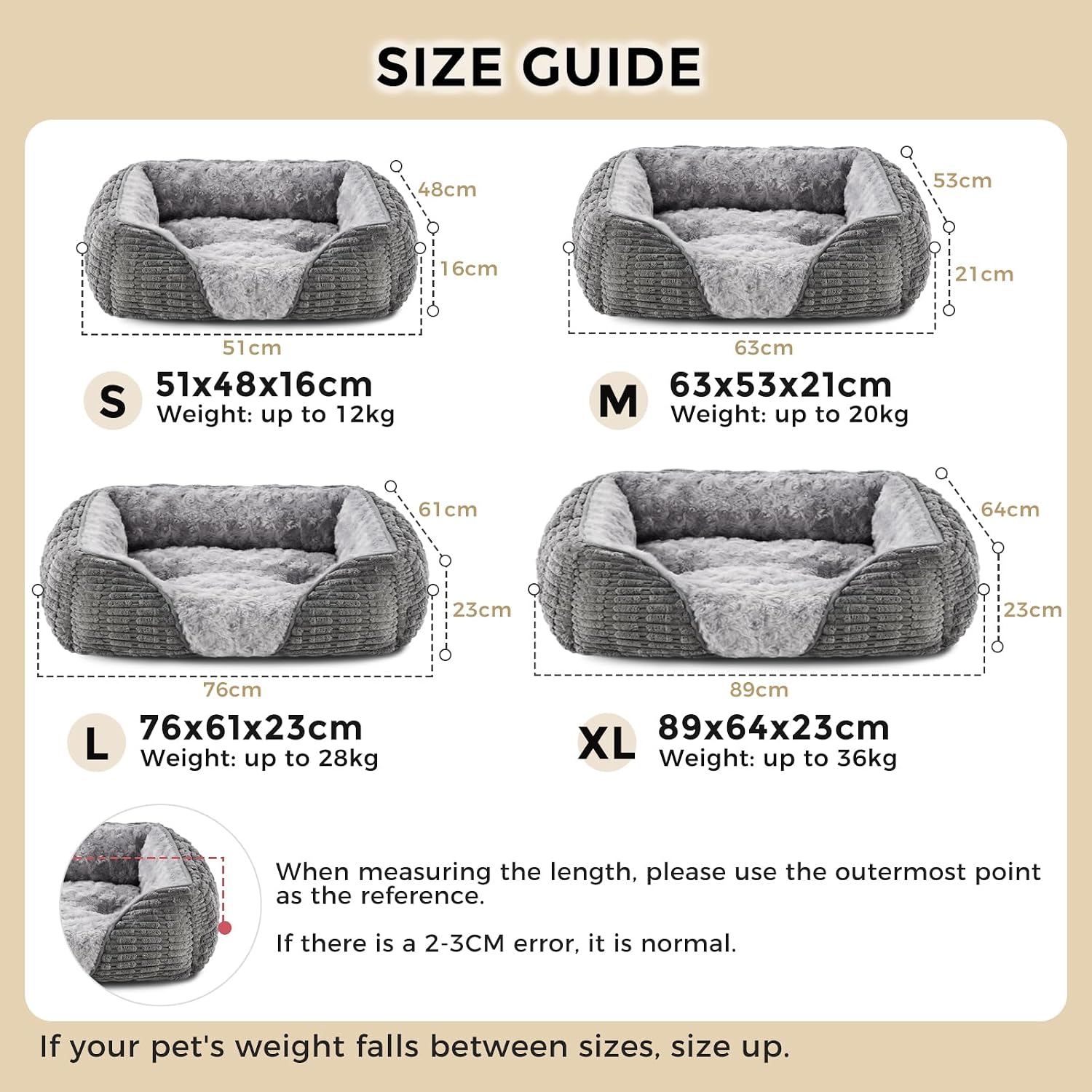 Detalle de Heymamba Extra Large Dog Bed XL 89x64x23CM