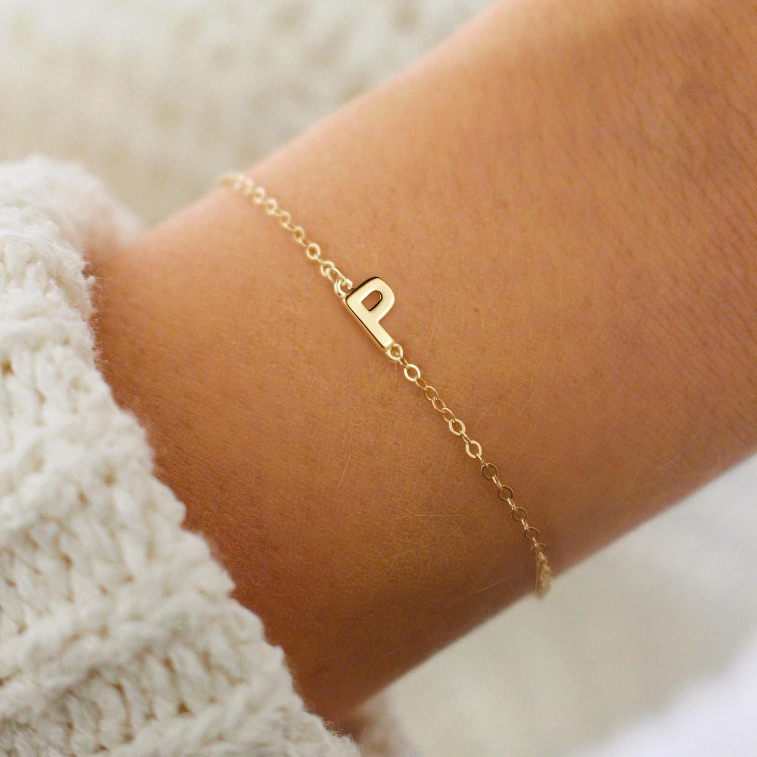 Detalle 2 de TINGN Gold/Silber Armband mit Initialen – 18K vergoldet, zierlich, personalisiert (Größe 15 + 5 cm)