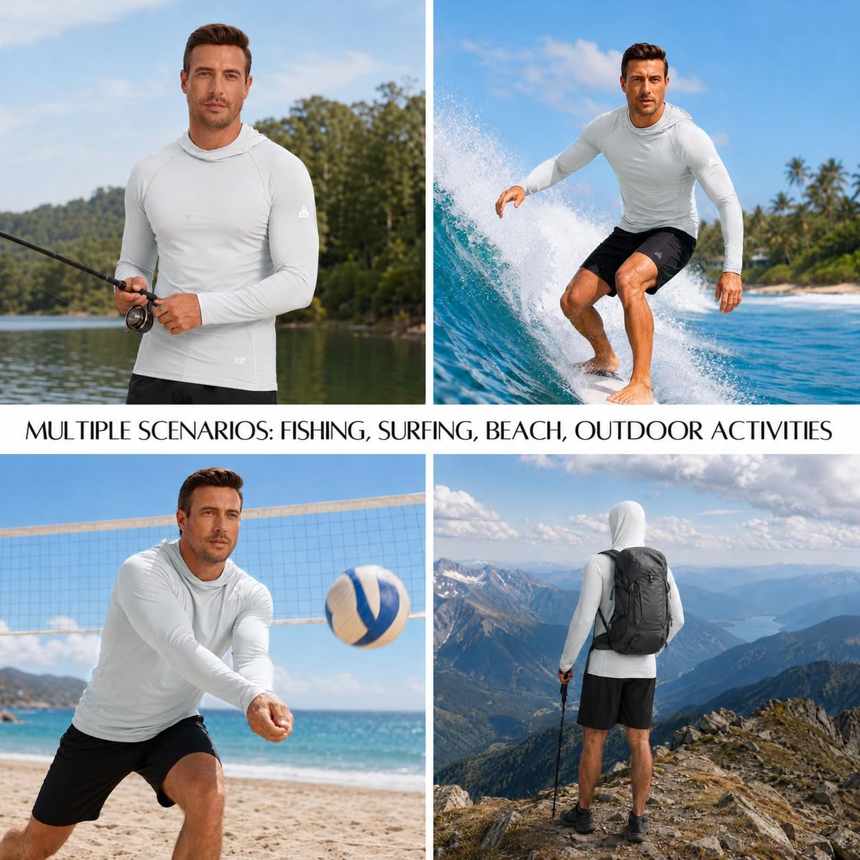Detalle de AMZSPORT Felpa Uomo con Cappuccio UPF 50: Protezione UV Rashguard a Maniche Lunghe per Pesca, Escursionismo e Outdoor