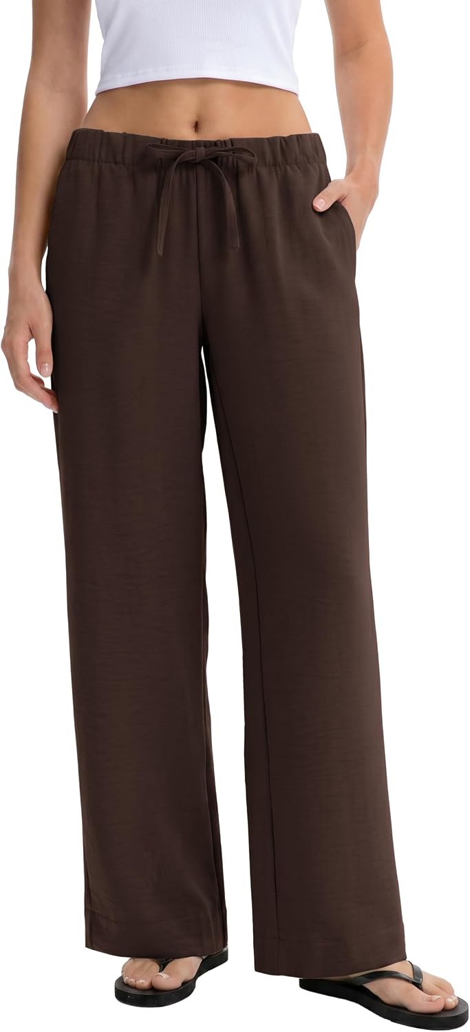 Detalle de Abonlen Wide Leg Pants for Women: Casual Flowy Crepe Trousers with Pockets