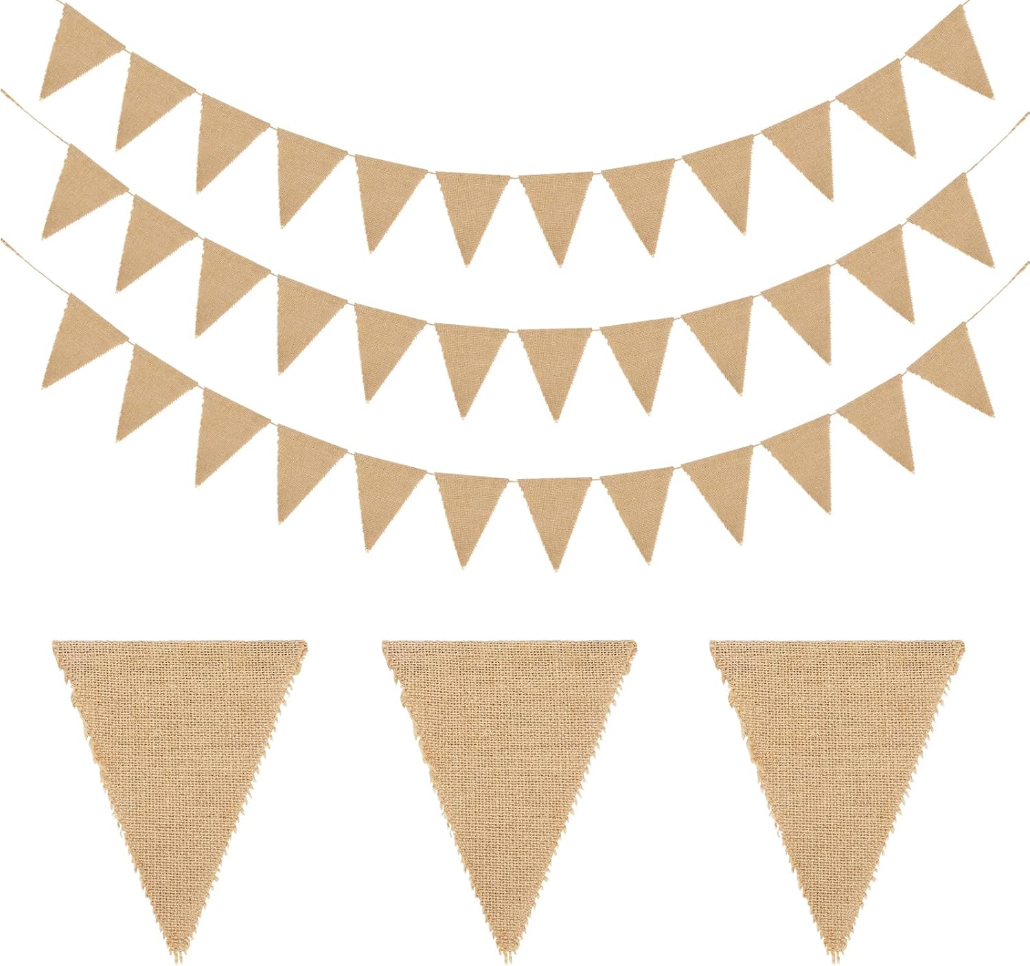 jijAcraft Wimpelkette aus Jute Outdoor wetterfest, 12 m (36 Wimpel) für Gartenparty, Hochzeit & Geburtstag
