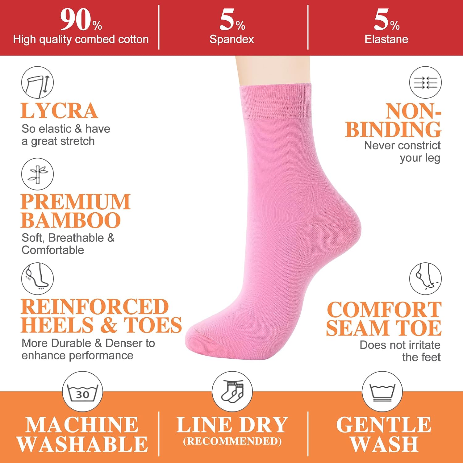 Detalle de ATBITER Ankle Socks, Thin Cotton Crew Socks for Flats and Sneakers, 6 Pairs