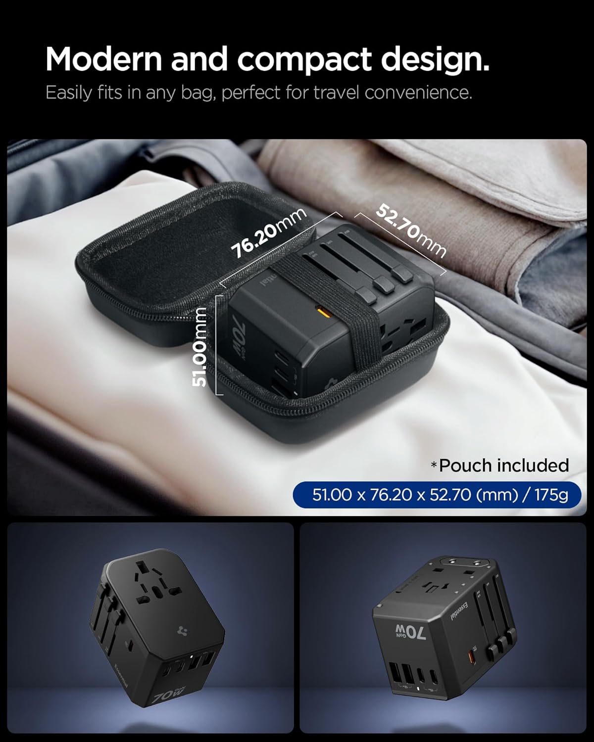 Thumbnail 4 de Spigen ArcStation adaptateur de voyage universel 70W (5 ports : 3 USB‑C + 2 USB‑A) beige Dune