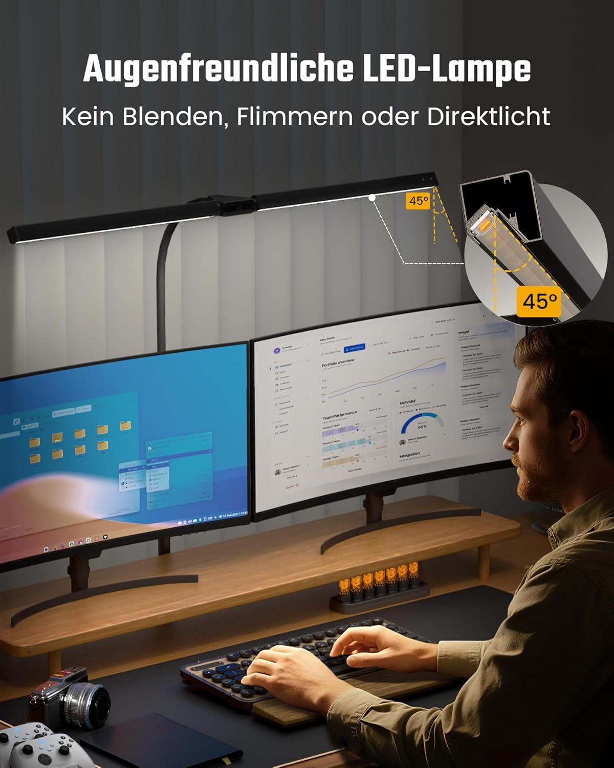 Thumbnail 1 de RIXGLEAM Doppelkopf LED-Schreibtischlampe dimmbar – klemmbar, 270° schwenkbar & 3000–6500 K