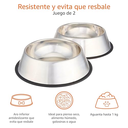 Detalle 2 de Amazon Basics Comedero para perro (acero inoxidable, 2 comederos) – Plateado