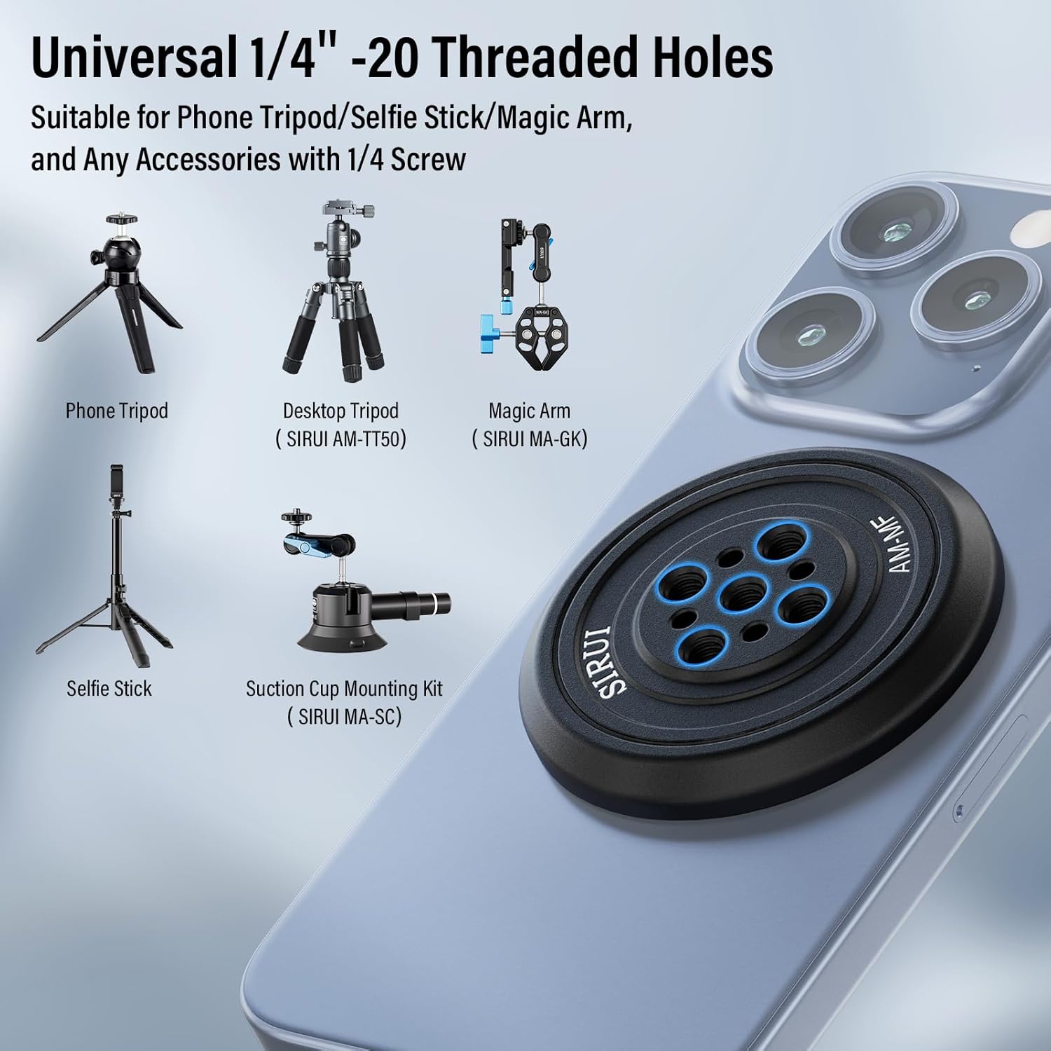 Thumbnail 4 de SIRUI AM-MF Magnetischer Stativadapter für iPhone 12–15 – Halterung mit 3 Magnetringen, 60 g, 1/4" Gewinde
