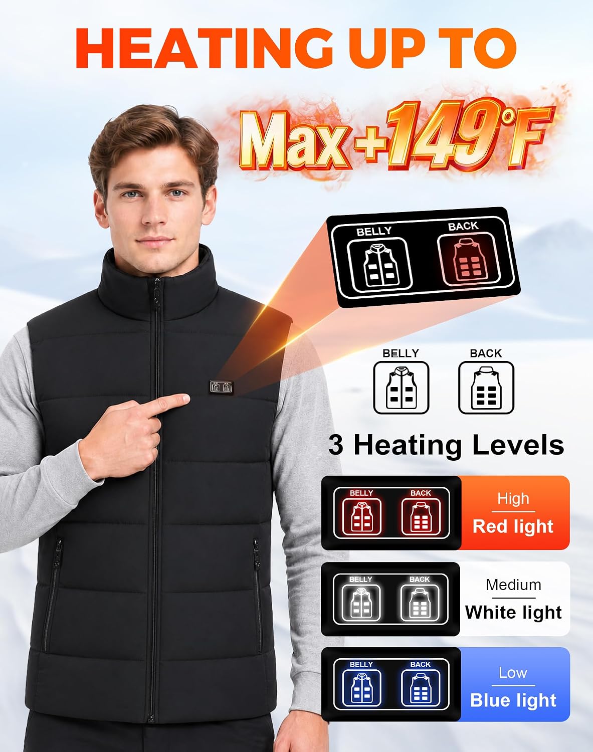 Detalle 1 de CKARTIC Men's Heated Vest with 15 Heating Zones and 10,000mAh Battery