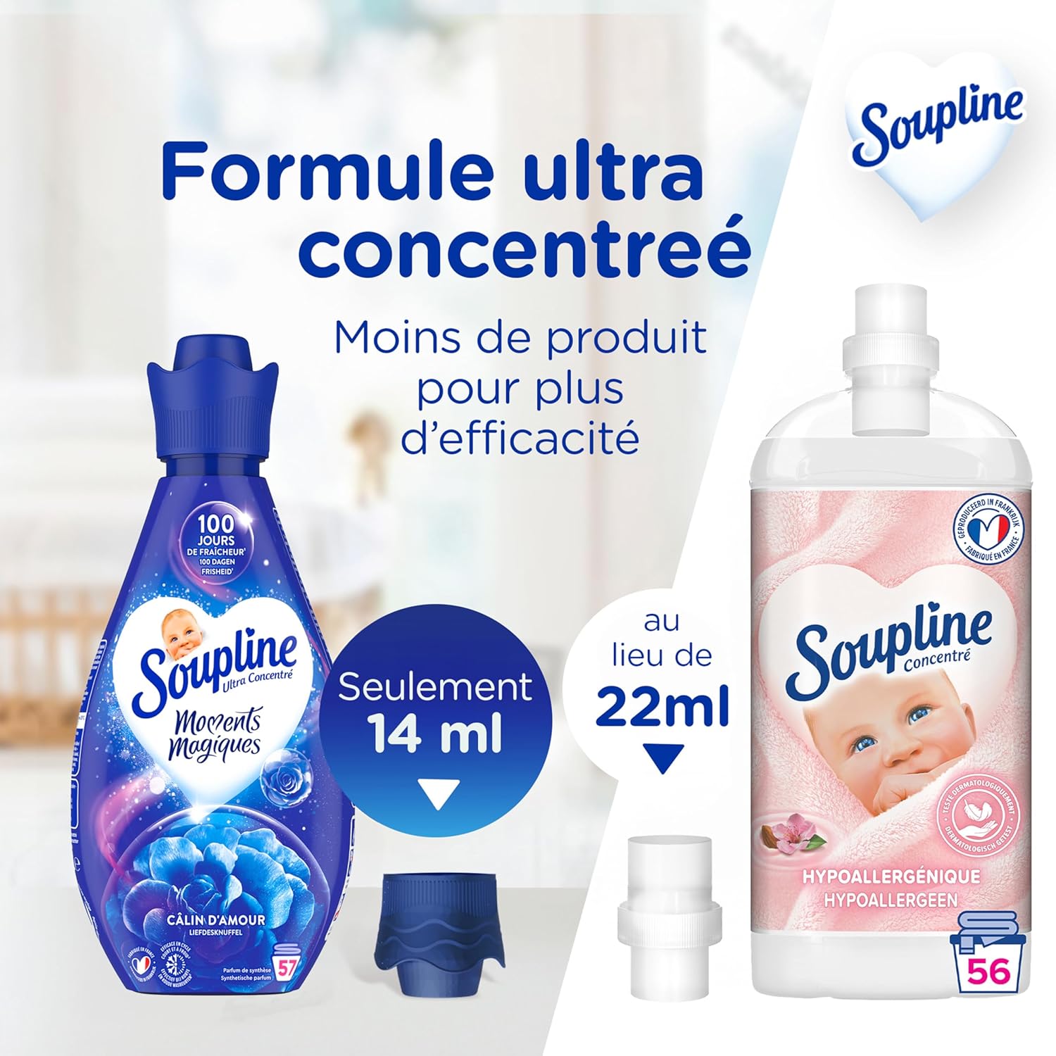 Thumbnail 4 de Soupline Moments Magiques – Adoucissant linge concentré 3D Câlin d’Amour, lot 12 x 800 ml