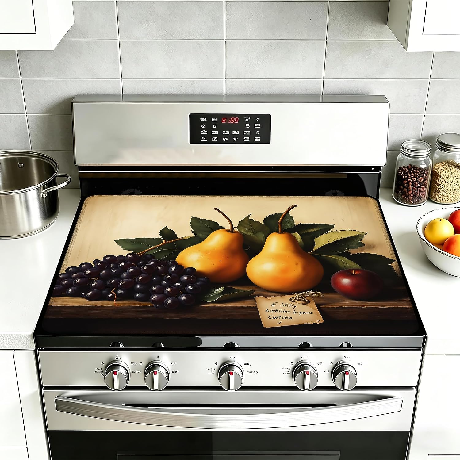 Detalle de YIKTI Rustic Fruits Stove Top Cover, 28 x 20-Inch Washable Rubber Mat