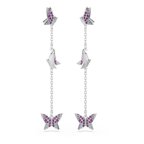 Thumbnail 1 de Swarovski Idyllia Pendientes: Mariposa Morada, Talla Redonda, Baño de Rodio