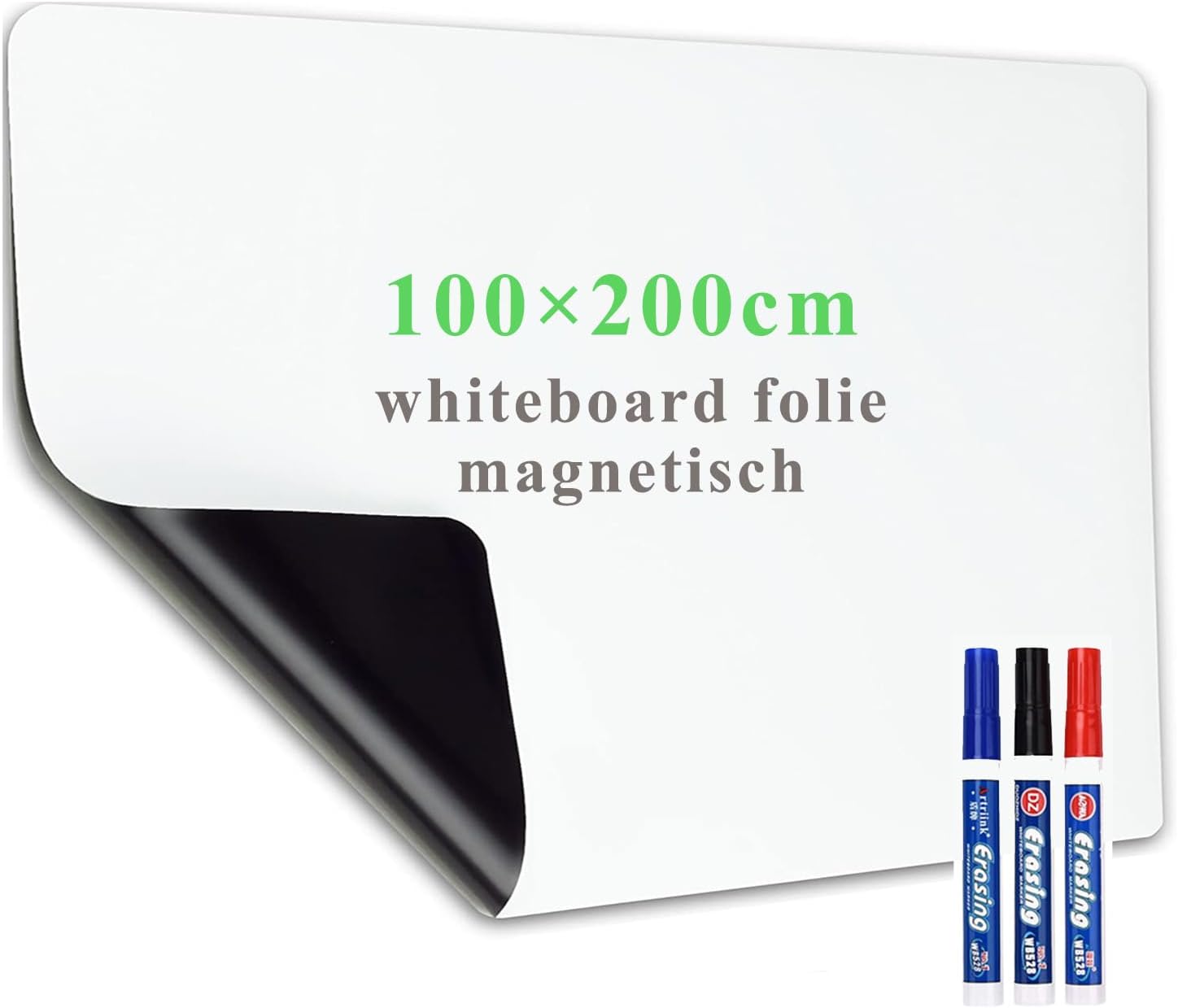 Lyzzxi Whiteboard Folie 100 × 200 cm – Magnetische, selbstklebende Weißwandtafel für glatte Oberflächen