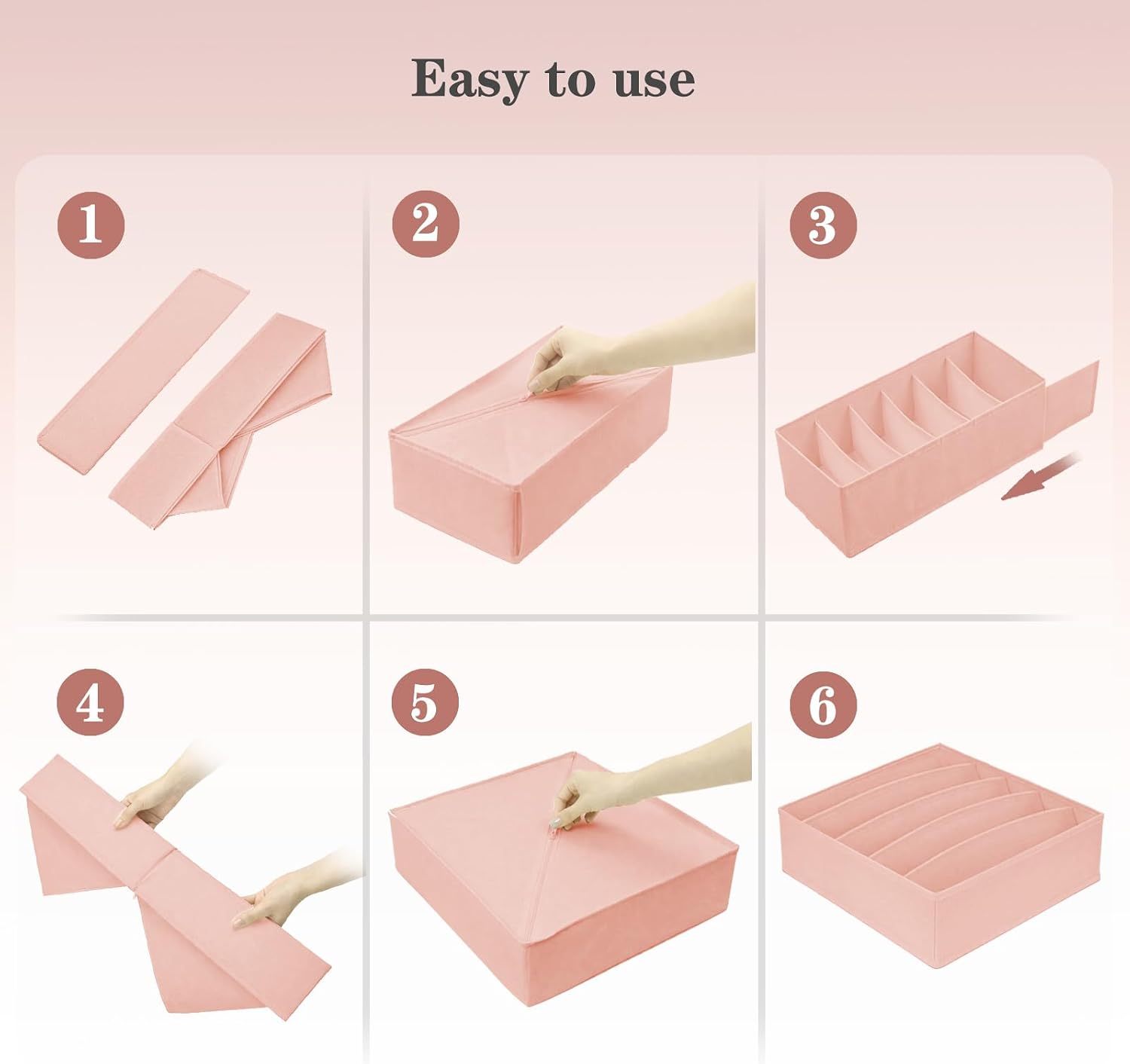 Thumbnail 5 de Yucch 8er Set Unterwäsche Organizer – faltbare Stoffboxen für Schubladen in Rosa