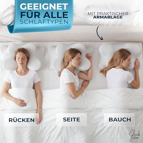 Detalle de Glückstoff Ergo Kissenbezug für ergonomisches Kissen – Bambusfaser & Spandex, Weiß