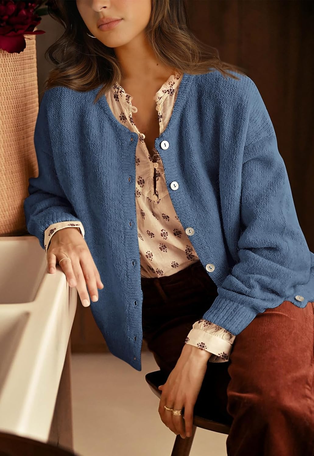 Thumbnail 4 de PRETTYGARDEN Long Sleeve Crewneck Button Down Open Front Cardigan for Women (Spring 2026)