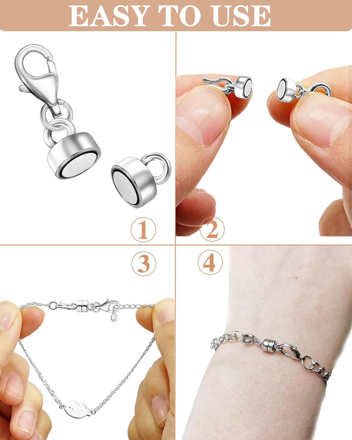 Detalle 2 de Dailyacc 1 Magnetic Lobster Clasp Necklace Extenders, 4-Piece Gold and Silver Set