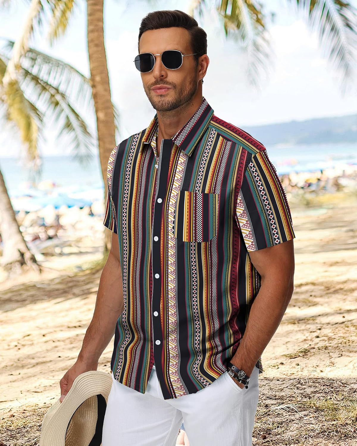 Detalle de HMIYA Herren Hawaii Hemd – 100% Baumwolle, Kurzarm, Unisex, Knopfverschluss, Regular Fit