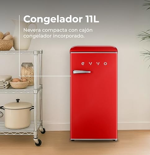 Thumbnail 2 de EVVO Nevera Pequeña Retro 84 L + 11 L Congelador – Rojo