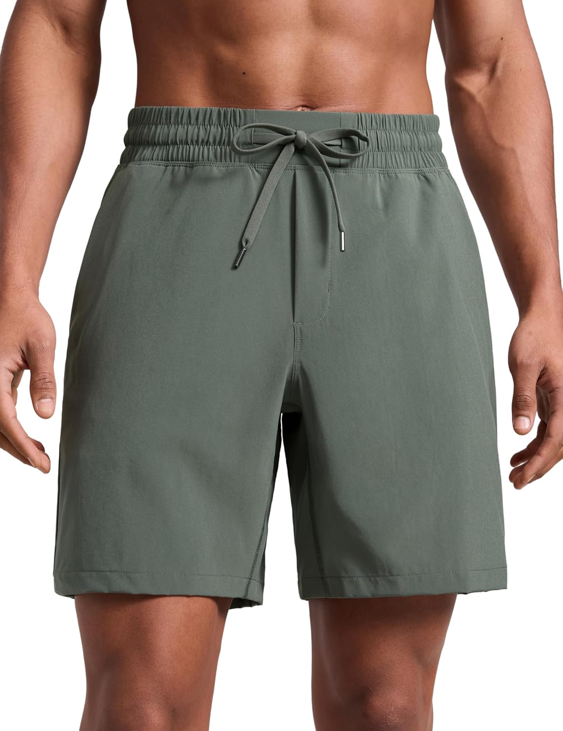 Detalle de CRZ YOGA pantaloncini da allenamento da uomo a asciugatura rapida, con tasche e girovita regolabile (S, 18 cm) Saggio Grigio