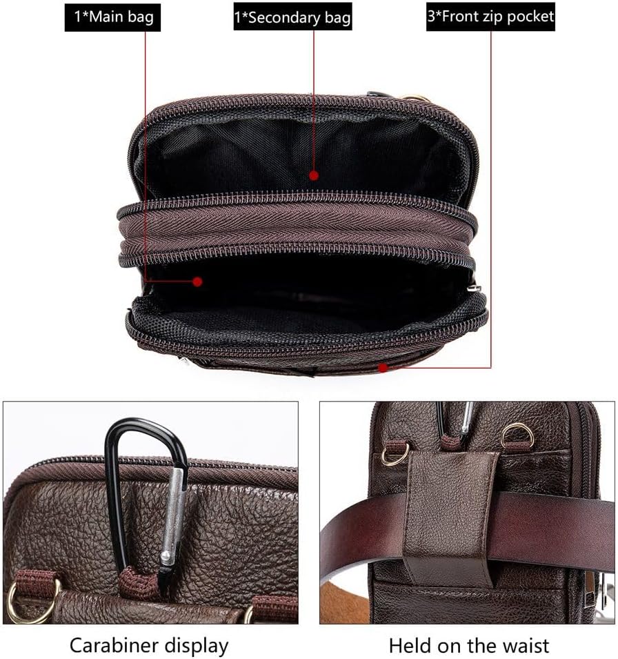 Detalle de Herren Handy Gürteltasche mit Gürtelclip – Leder Crossbody/Brusttasche mit viel Stauraum