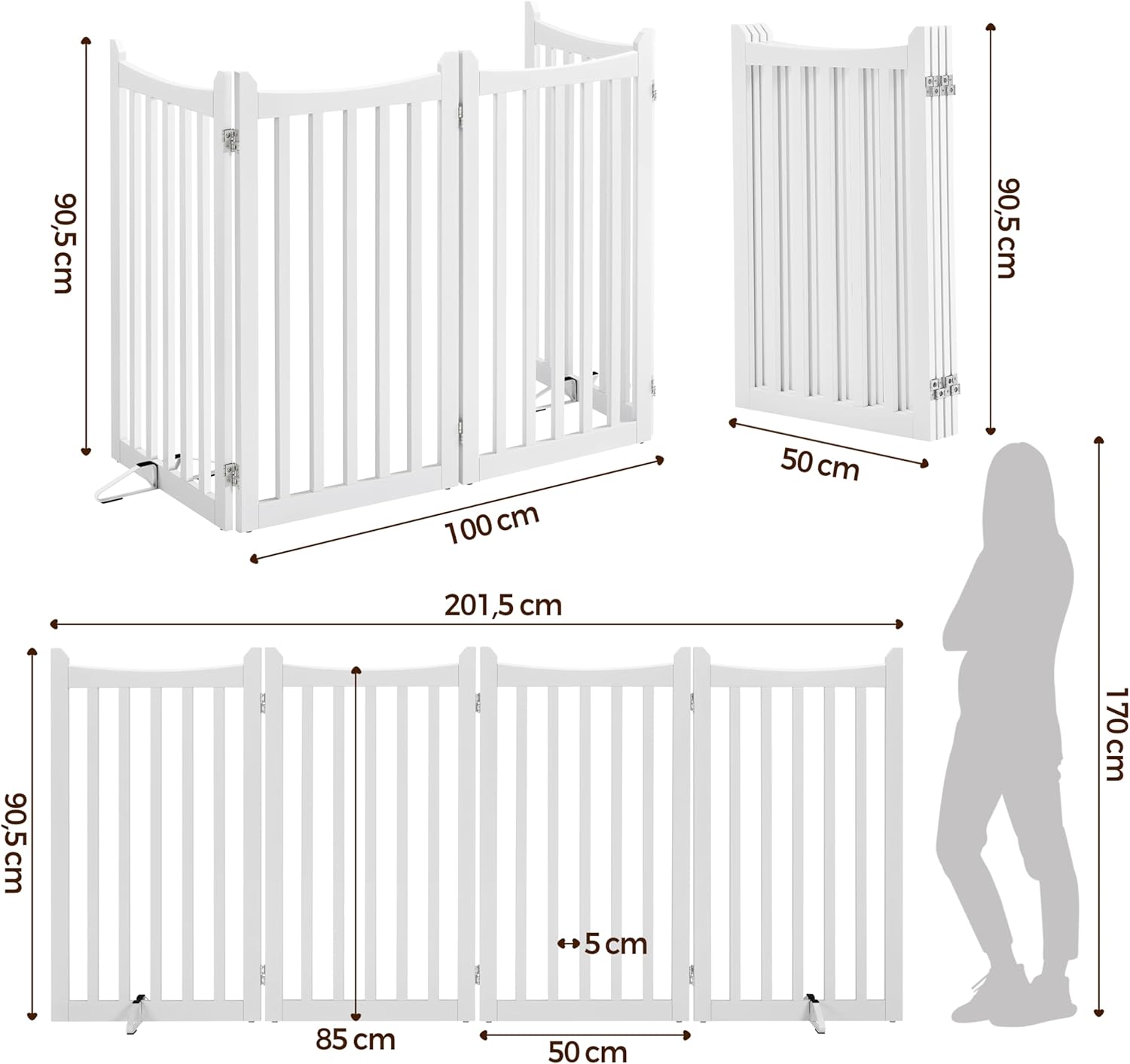 Thumbnail 3 de Yaheetech cancellletto pieghevole di sicurezza per cani in legno a 4 pannelli (201,5 × 90,5 cm) bianco