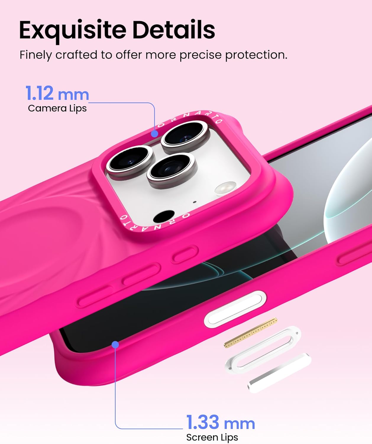 Thumbnail 3 de ORNARTO Vortuxe for iPhone 17 Pro Max Case (6.9") in Hot Pink — 2X MIL-STD Protection, MagSafe Compatible