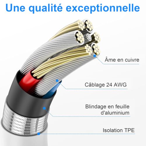 Detalle de BSTOEM Câble iPhone Lightning 1M + 2M certifié MFi — Charge rapide et transmission fiable