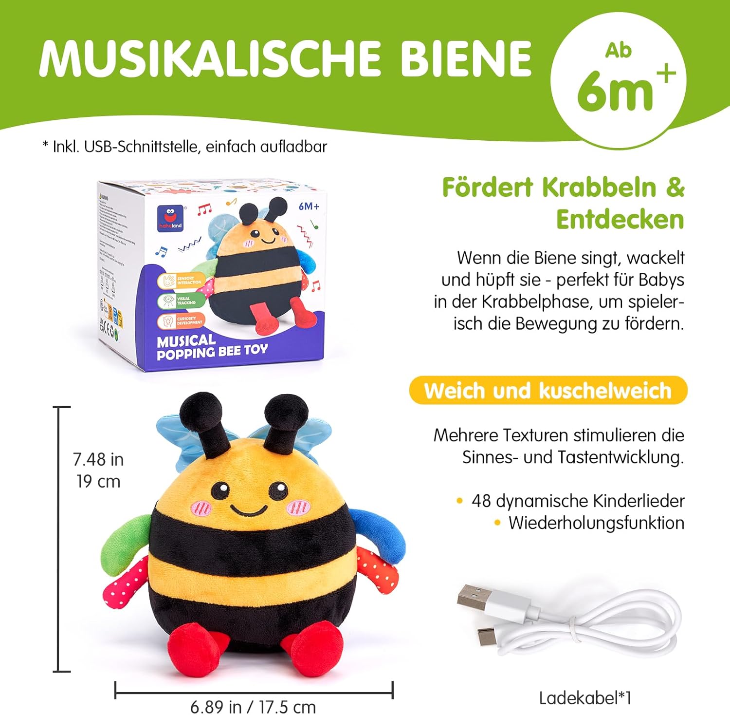 Thumbnail 6 de hahaland Biene Kuscheltier Spielzeug ab 6 Monaten 🐝?