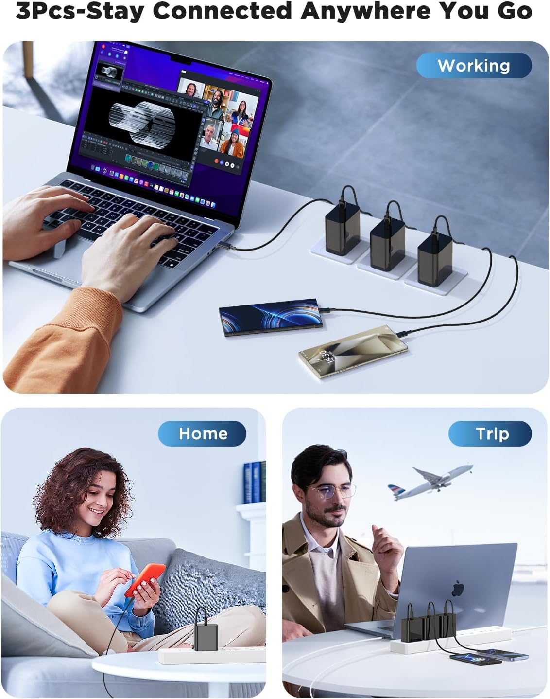 Thumbnail 2 de Samsung 45W USB C Fast Charger 3 Pack 10ft