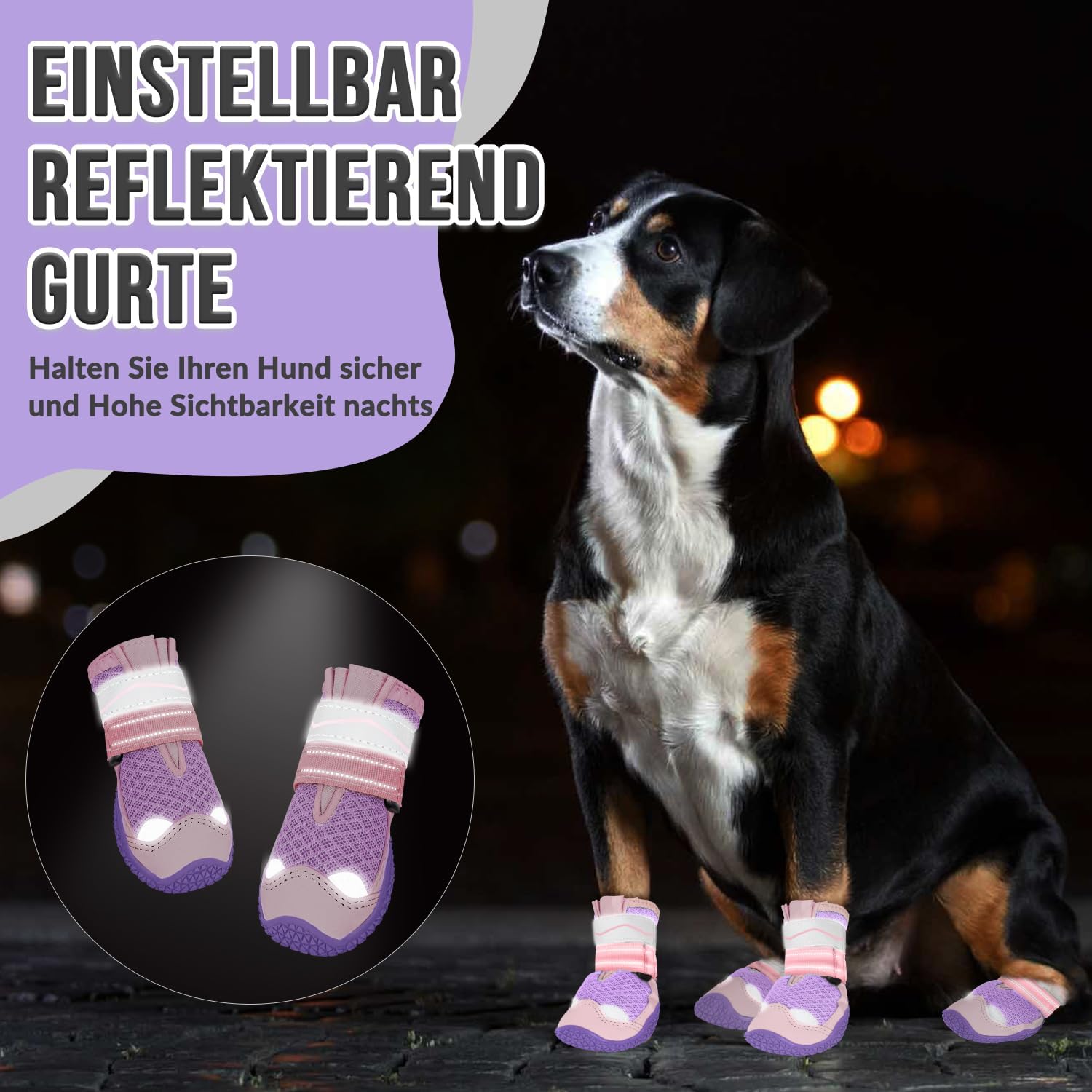 Thumbnail 5 de Eyein Hundeschuhe Pfotenschutz – 2er-Set, atmungsaktiv, rutschfeste Sohle (Größe 7, Lila)
