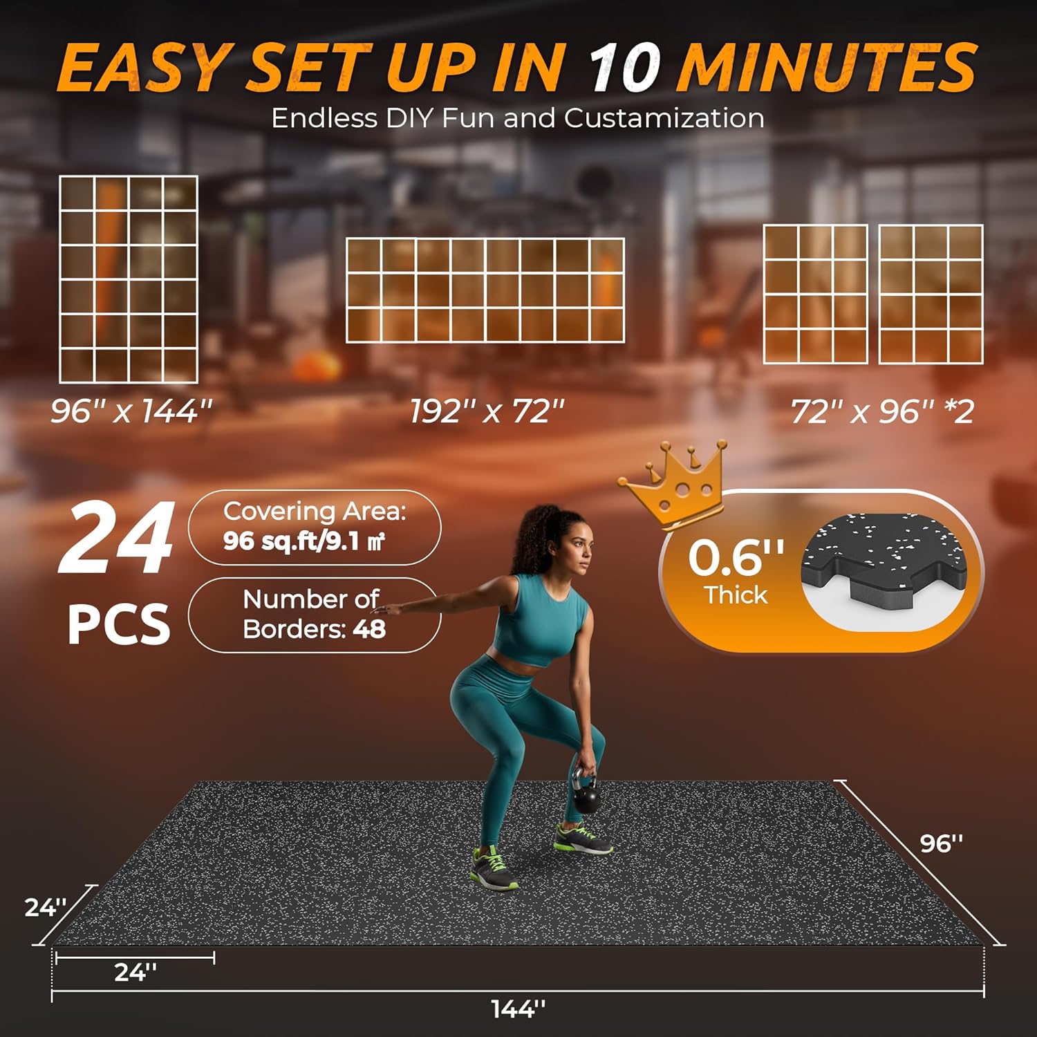 Thumbnail 4 de PRAISUN 0.6" Thicker Rubber Top Gym Flooring — 96 Sq Ft 🏋