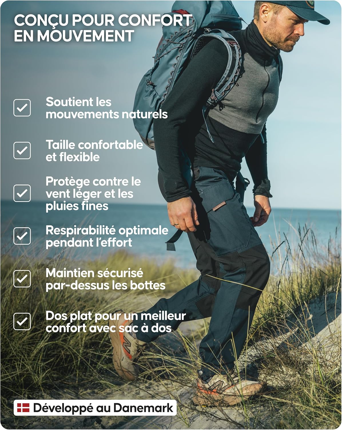 Thumbnail 3 de DANISH ENDURANCE Pantalon de marche déperlant Exploration pour homme