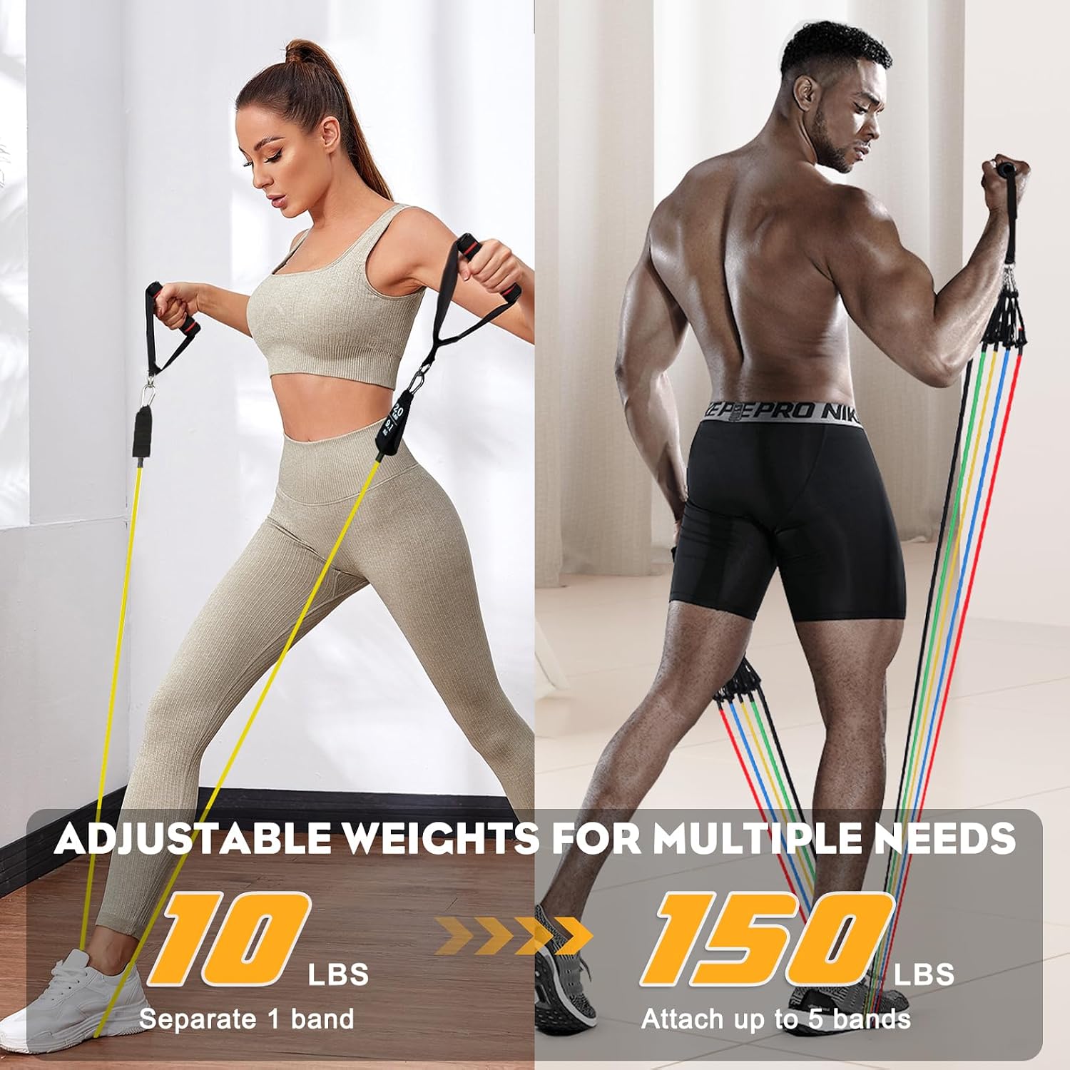 Thumbnail 2 de Resistance Bands Set with Handle, 5pcs – 150 lb Capacity for Home Gym, Yoga and Pilates