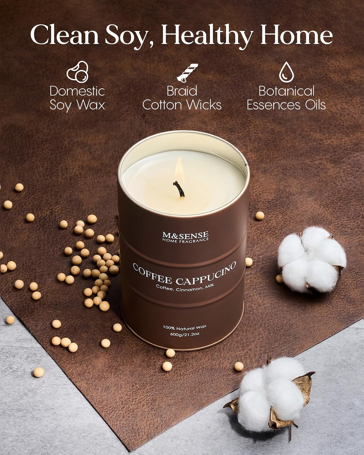 Detalle de M&SENSE MSTC0243L CoffeeCappuccino Soy Candle, 21.2 oz Tin