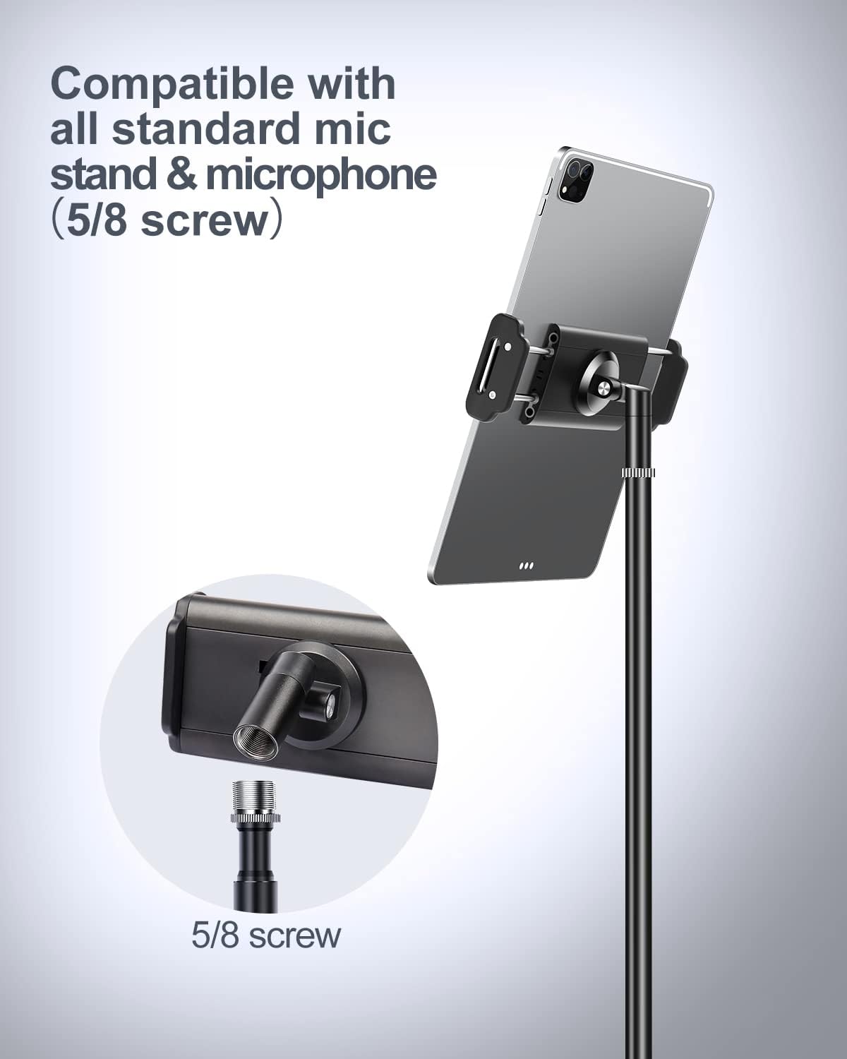 Thumbnail 6 de elitehood Aluminium iPad Halterung am Mikrofonständer – 360° drehbar für iPad (4,7 bis 13 Zoll)