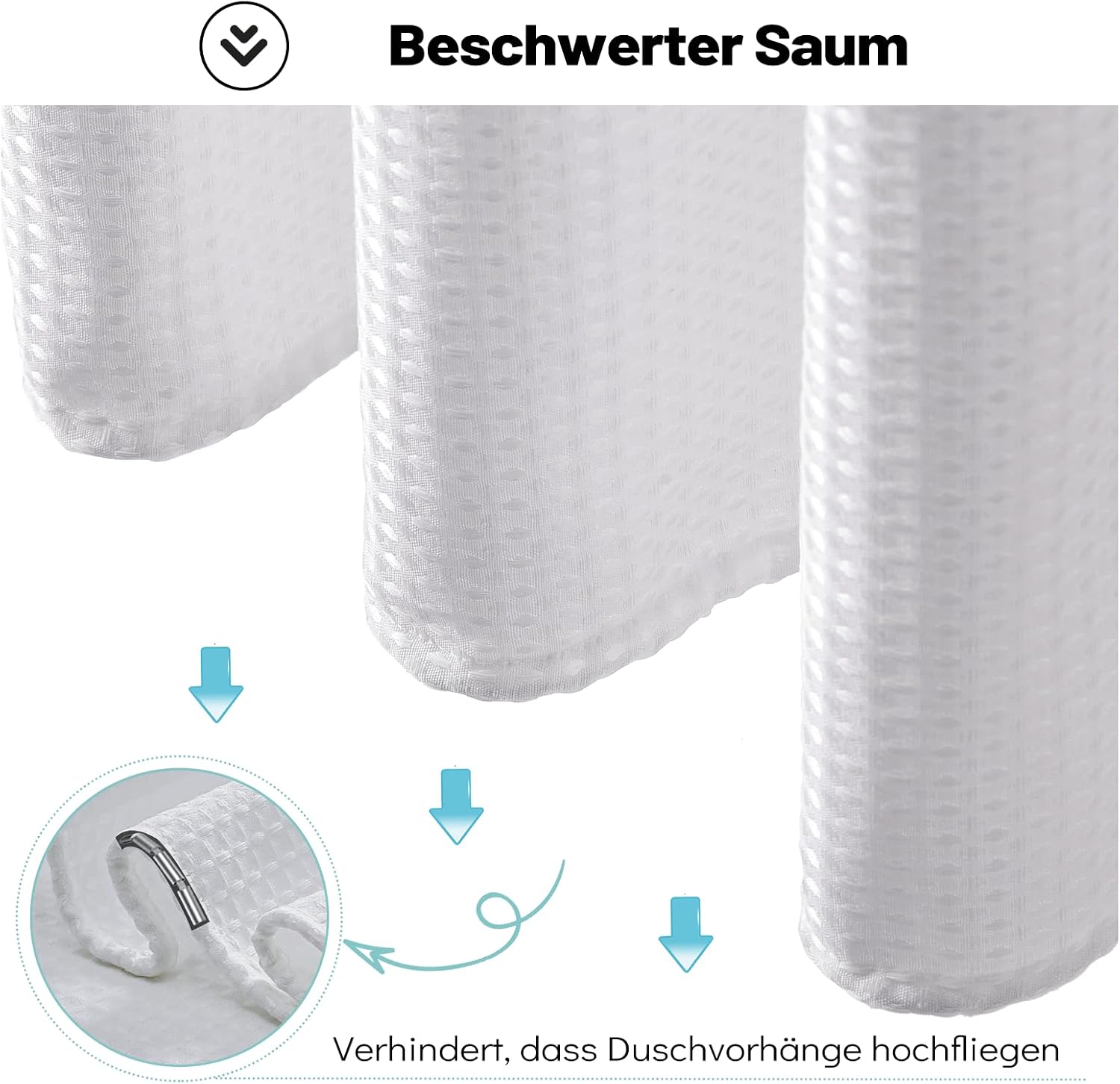 Thumbnail 6 de BTTN Duschvorhang Waffel 180x200 cm – schwerer, blickdichter Textilvorhang mit wasserdichter Innenbeschichtung
