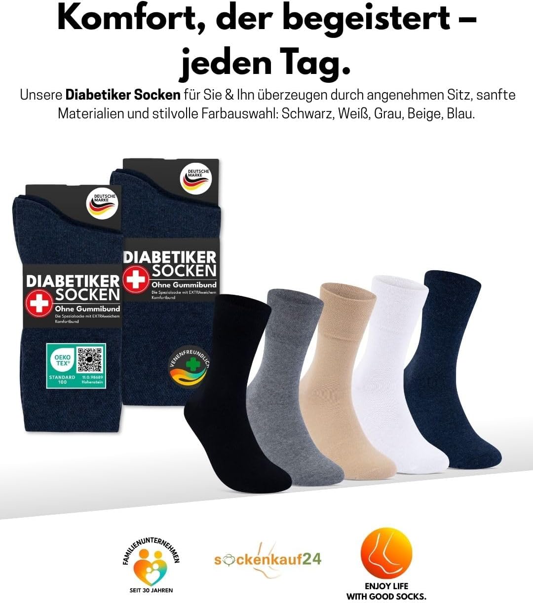 Thumbnail 6 de sockenkauf24 Diabetikersocken ohne Gummi & ohne Naht – 97% Baumwolle, 6 Paar, Komfortbund