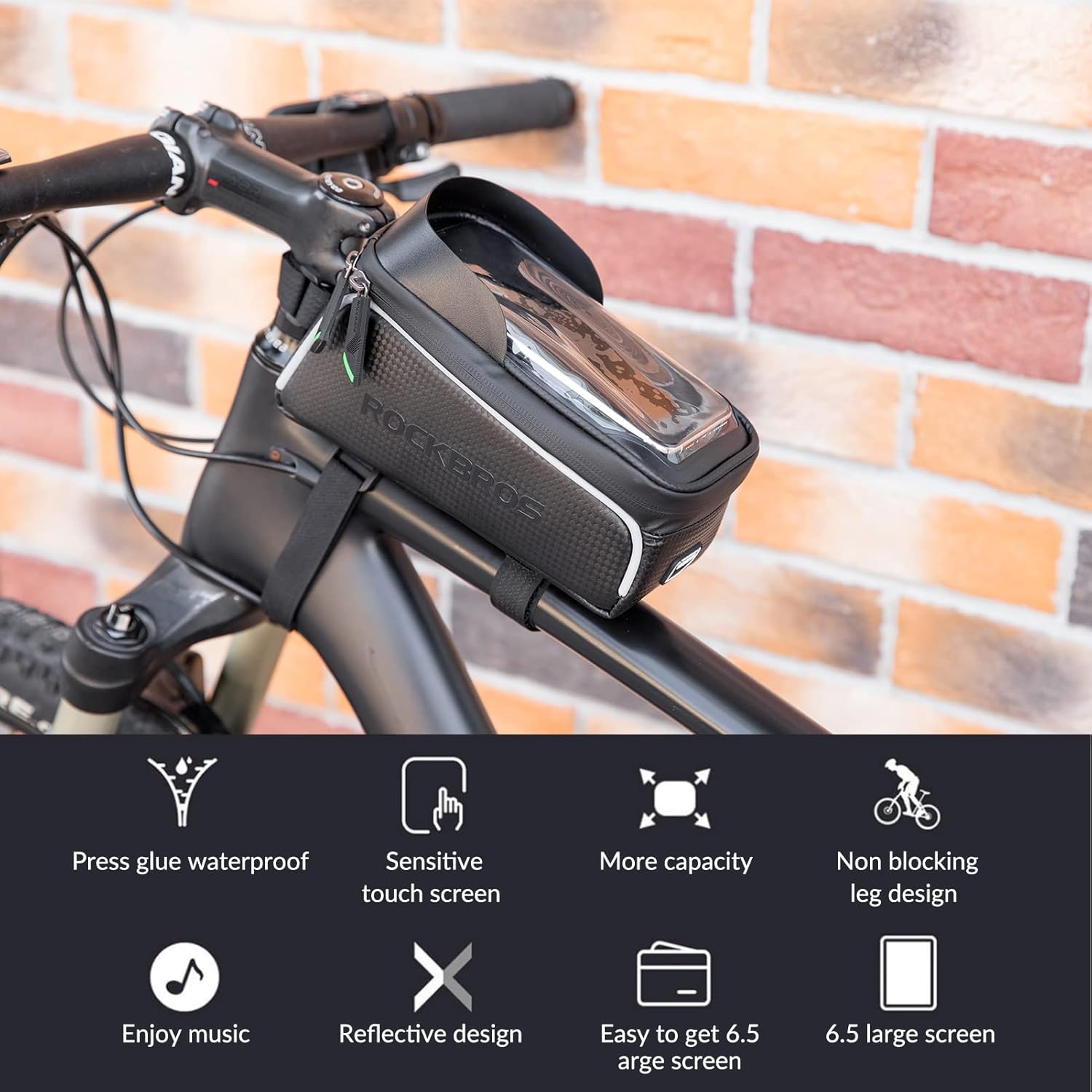 Thumbnail 3 de ROCKBROS Borsa Telaio per Bici con Touchscreen TPU fino a 6,5” e capacità 1,5L, idrorepellente con copertura anti-pioggia