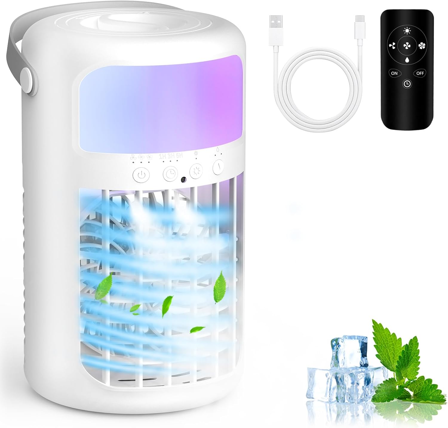 Detalle de Portable Air Conditioner 2026 Upgraded 4-IN-1: Ice Fan, Humidifier, Night Light, and More