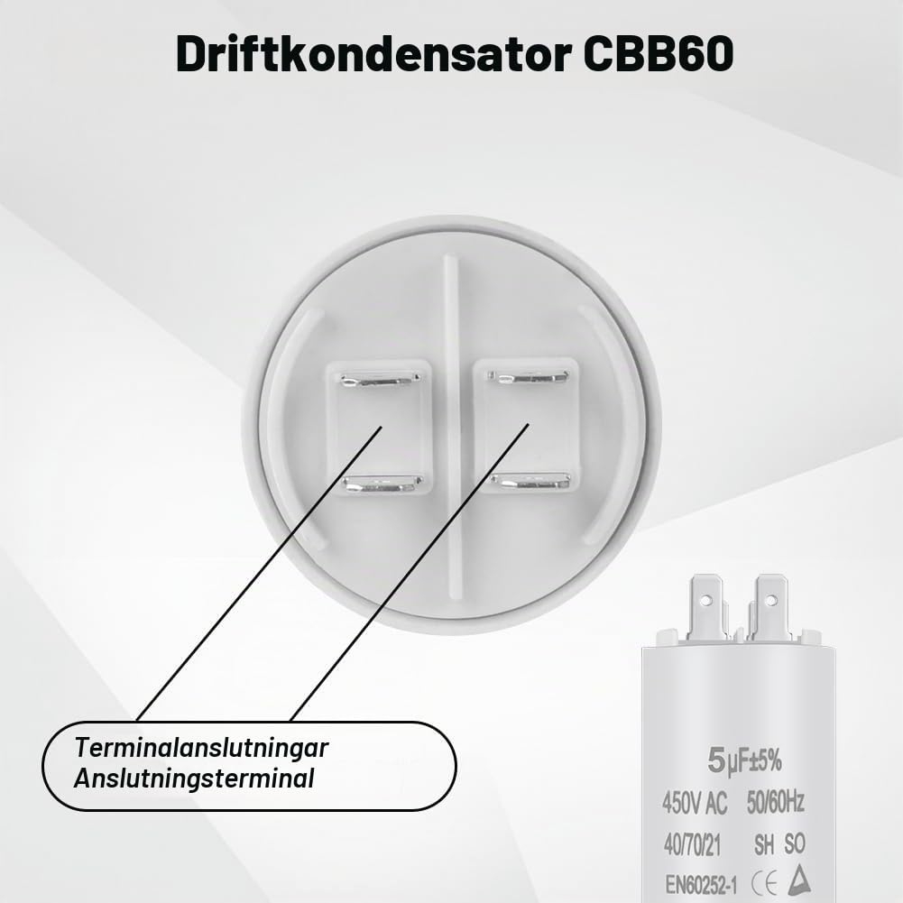 Detalle de OFFCUP CBB60 motorkondensator 5 μF, 450 V, 50/60 Hz