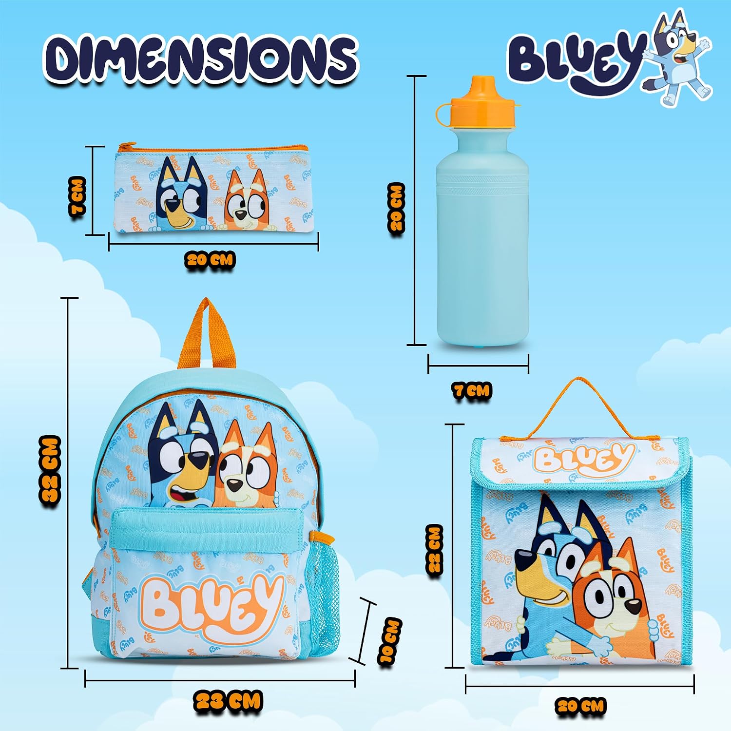 Detalle de Bluey Backpack 4-Piece School Set for Boys (Ages 2–7) with Lunch Bag, Water Bottle and Pencil Case