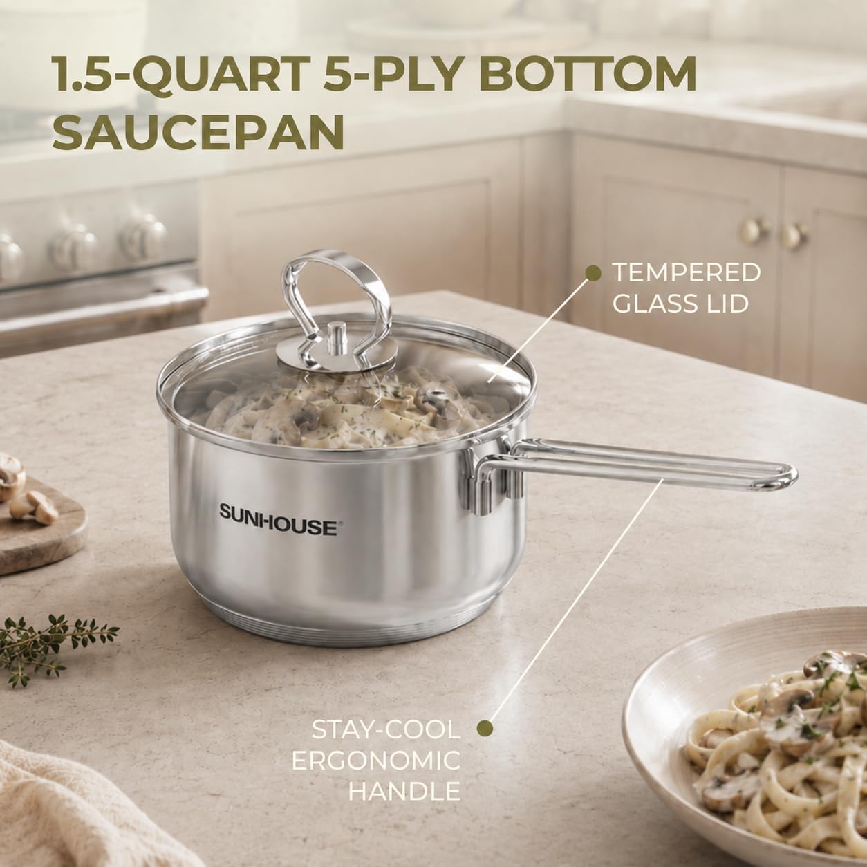 Detalle 2 de SUNHOUSE Stainless Steel Saucepan 1.5 qt