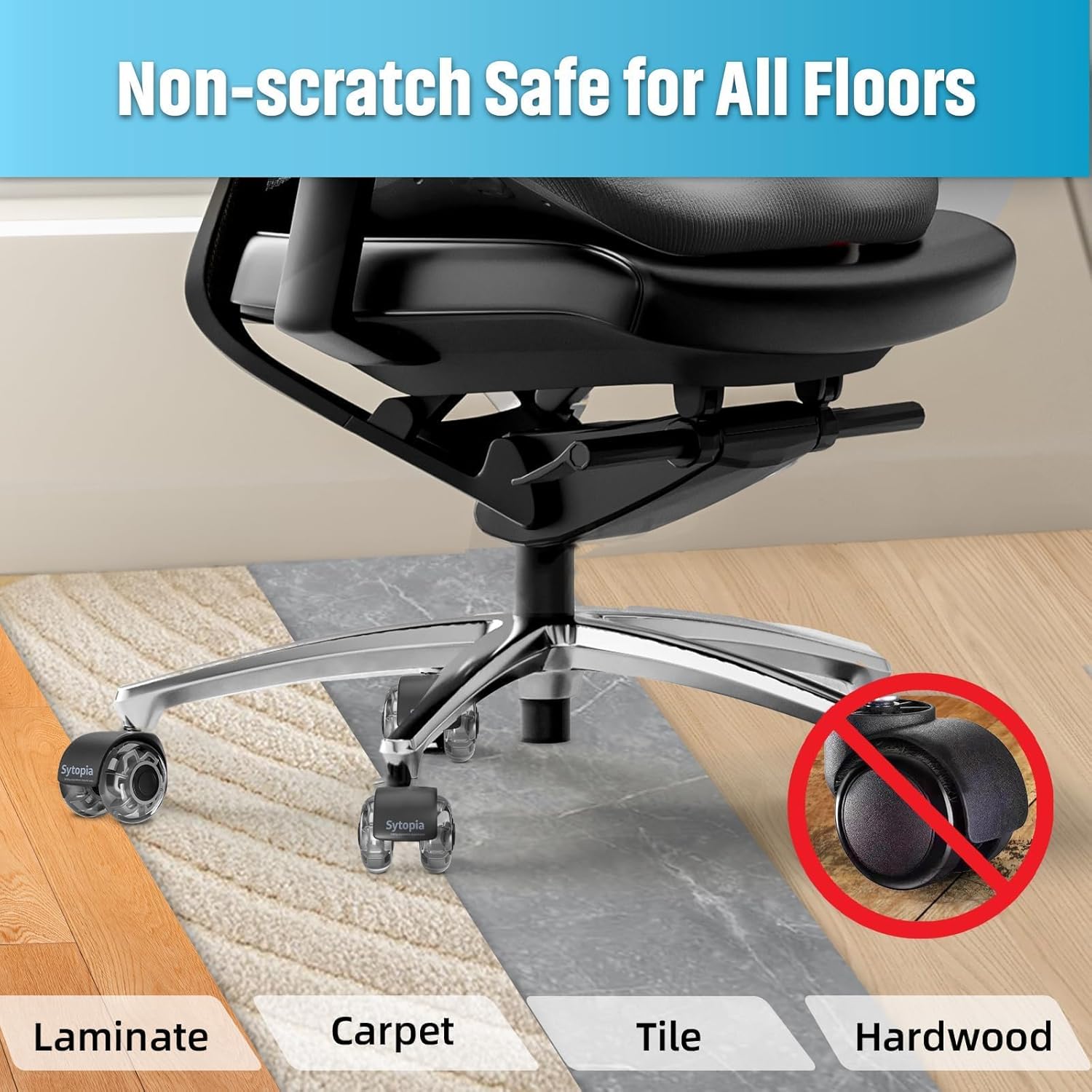 Thumbnail 4 de Sytopia Set di 5 ruote per sedia da ufficio con perno 11 x 22 mm – compatibili con pavimenti in legno, moquette, laminato e piastrelle
