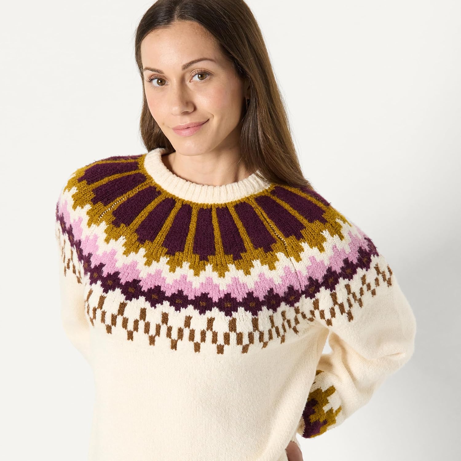 Detalle de Amazon Essentials Women’s Demi’s Pick Oversized-Fit Fair Isle Crewneck Jumper