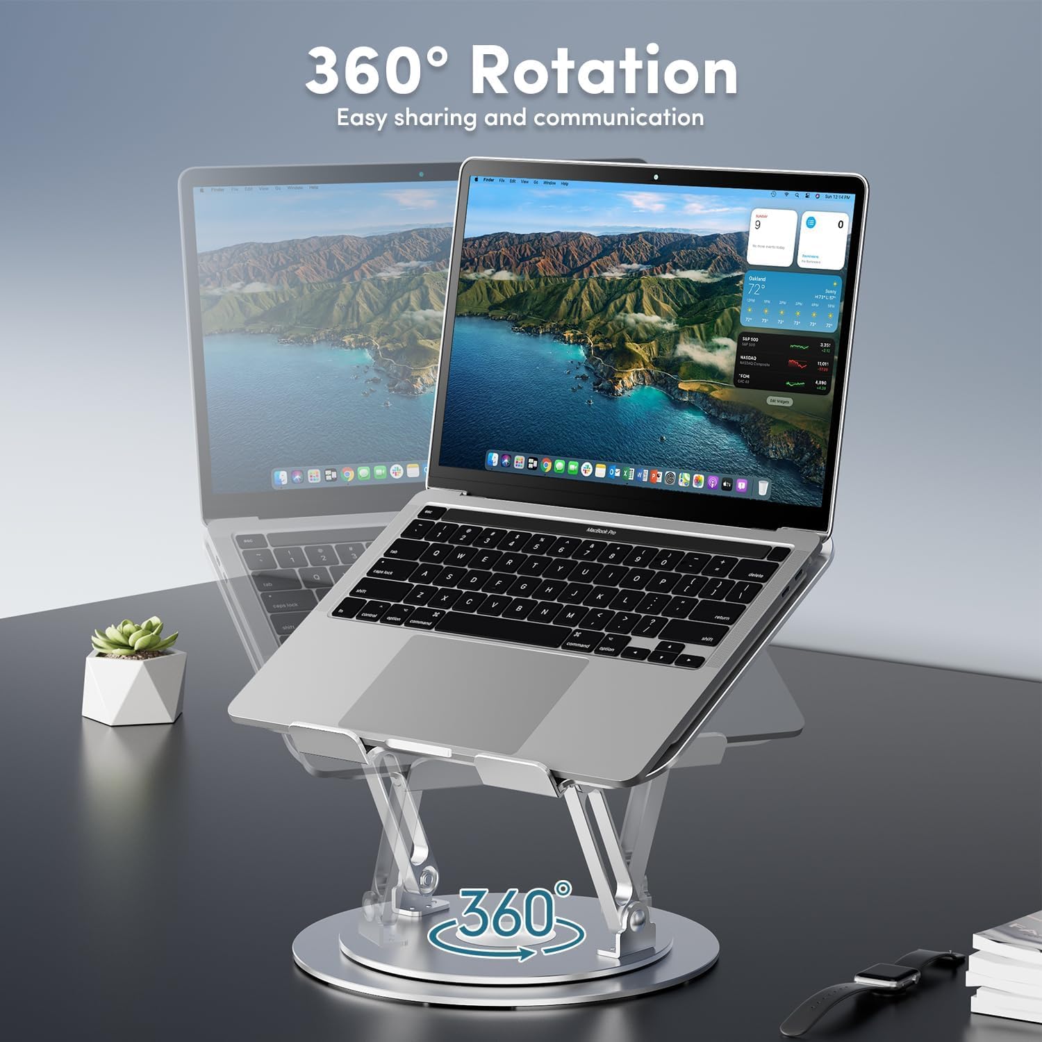Detalle 2 de Lifelong 360° Rotating Adjustable Laptop Stand, Foldable Silver Riser