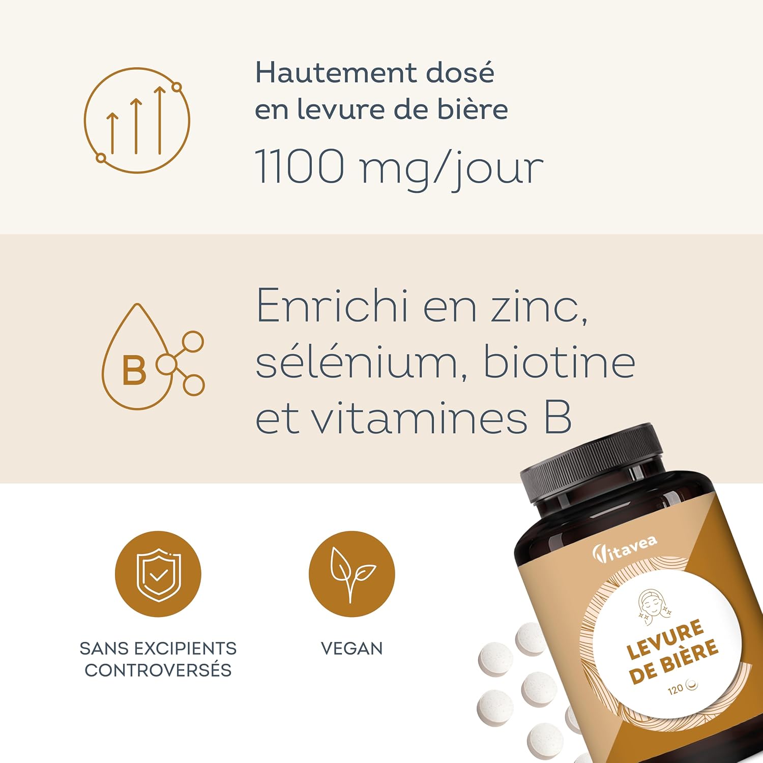 Thumbnail 1 de Levure de Bière 1100 mg – Efficacité prouvée sur les cheveux, ongles et peau – 120 gélules – Vegan – Fabriqué en France (Vitavea)